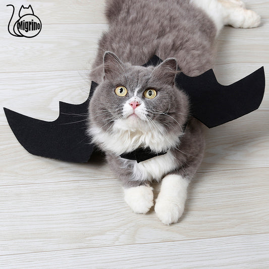 Migrino 2Pcs Cat Puppy Halloween Pet Bat Wings Black Cool Bat Transformation Costume