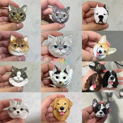 Migrino 3D Hand-painted Cat Dog Head Refrigerator Magnet Car Aromatherapy Simulation Memorial Ornaments