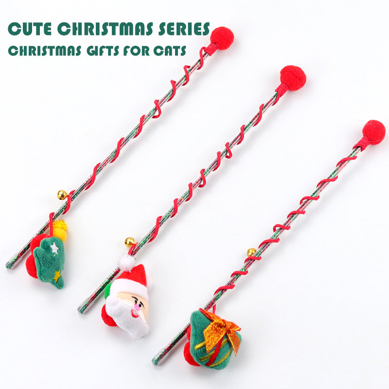 Migrino 2Pcs Christmas Cat Funny Stick with Bell Cat Toys Teeth Grinding Self-pleasure and Boredom Relief Cat Supplies