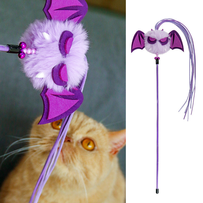 Migrino 2Pcs Funny Cat Stick Bell Tassel Monster Halloween Toy