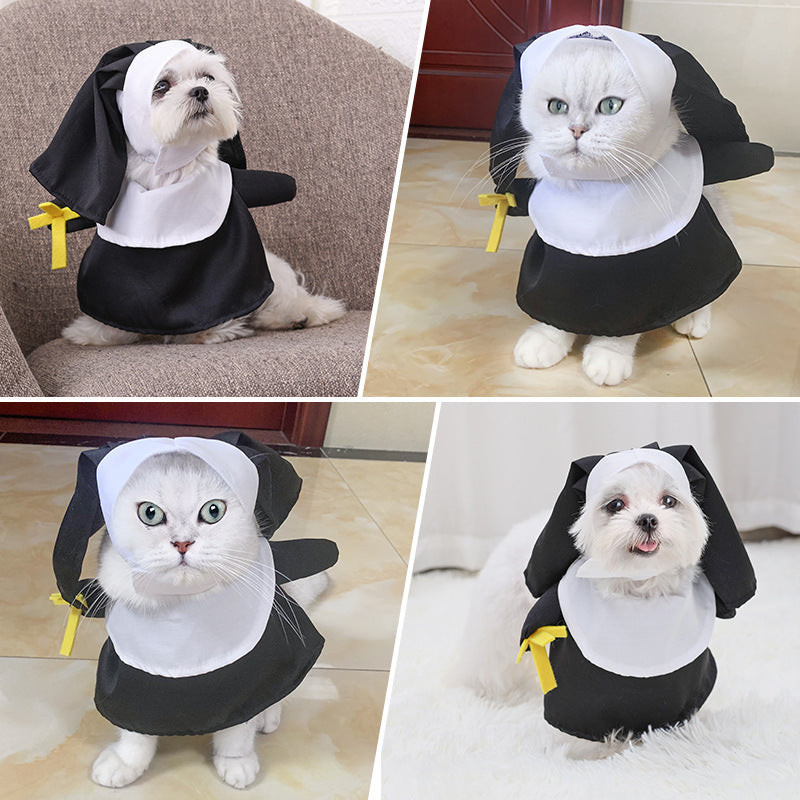 Migrino Halloween Cat and Dog Costumes Funny Nun Dress Up Clothes Transformation Pet Supplies