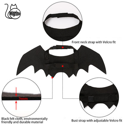 Migrino 2Pcs Cat Puppy Halloween Pet Bat Wings Black Cool Bat Transformation Costume