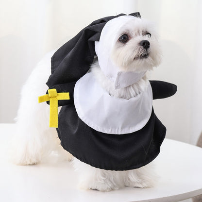 Migrino Halloween Cat and Dog Costumes Funny Nun Dress Up Clothes Transformation Pet Supplies