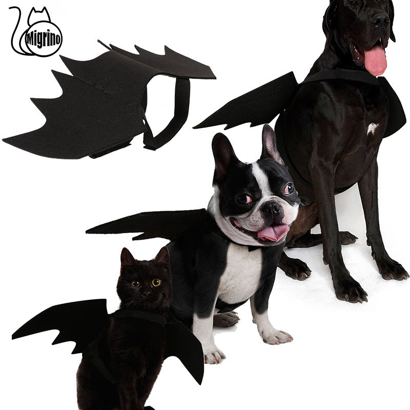 Migrino 2Pcs Cat Puppy Halloween Pet Bat Wings Black Cool Bat Transformation Costume