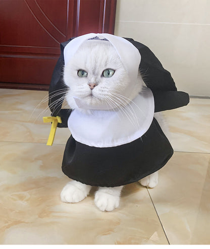 Migrino Halloween Cat and Dog Costumes Funny Nun Dress Up Clothes Transformation Pet Supplies